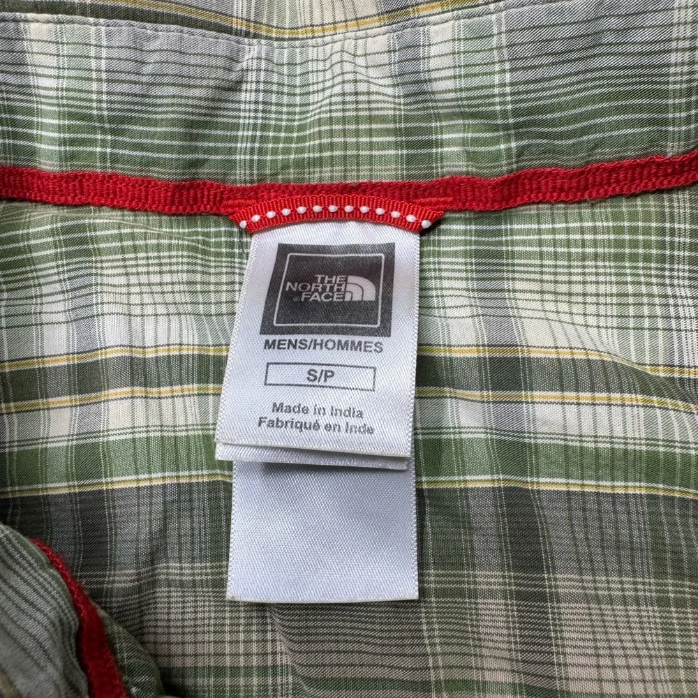 The North Face Shirt Mens Small Green Cotton Snap Buttons Plaid‎ Short Sleeve